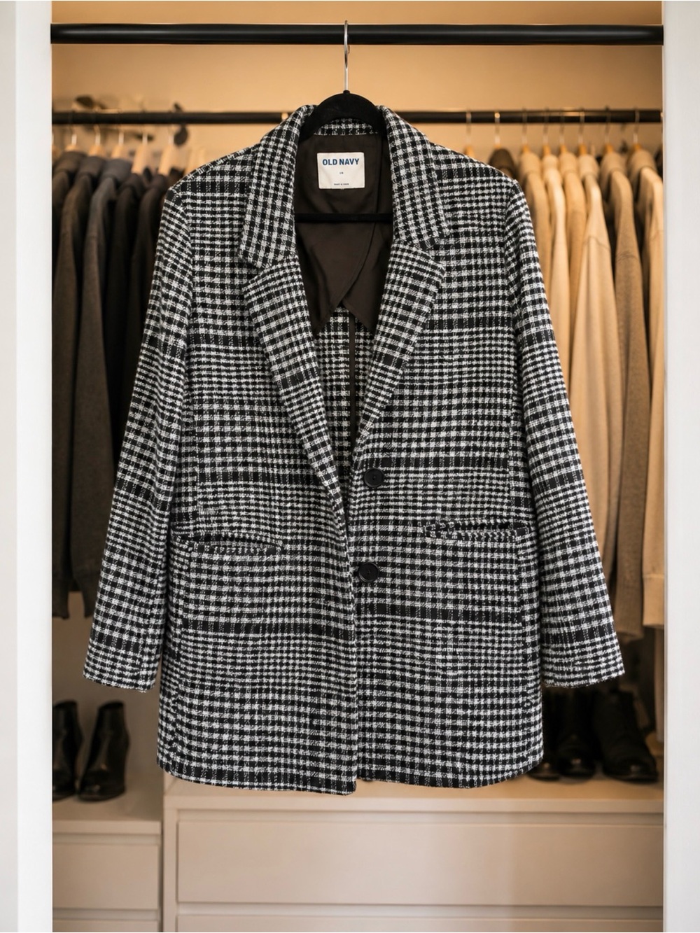 Old Navy Houndstooth Plaid Blazer | Size Medium | Oversized Chic Layering Piece